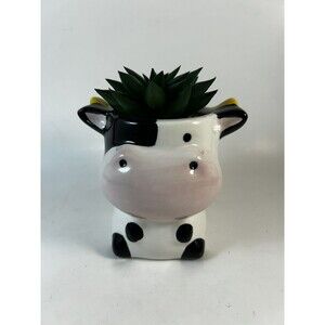 Ceramic Baby Cow Planter Spotted Calf Faux Succulent Room Decor 5”